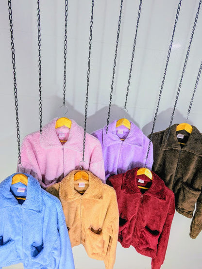 2788-Crazyage Furr Full Zip Jacket With Front Pocket Women