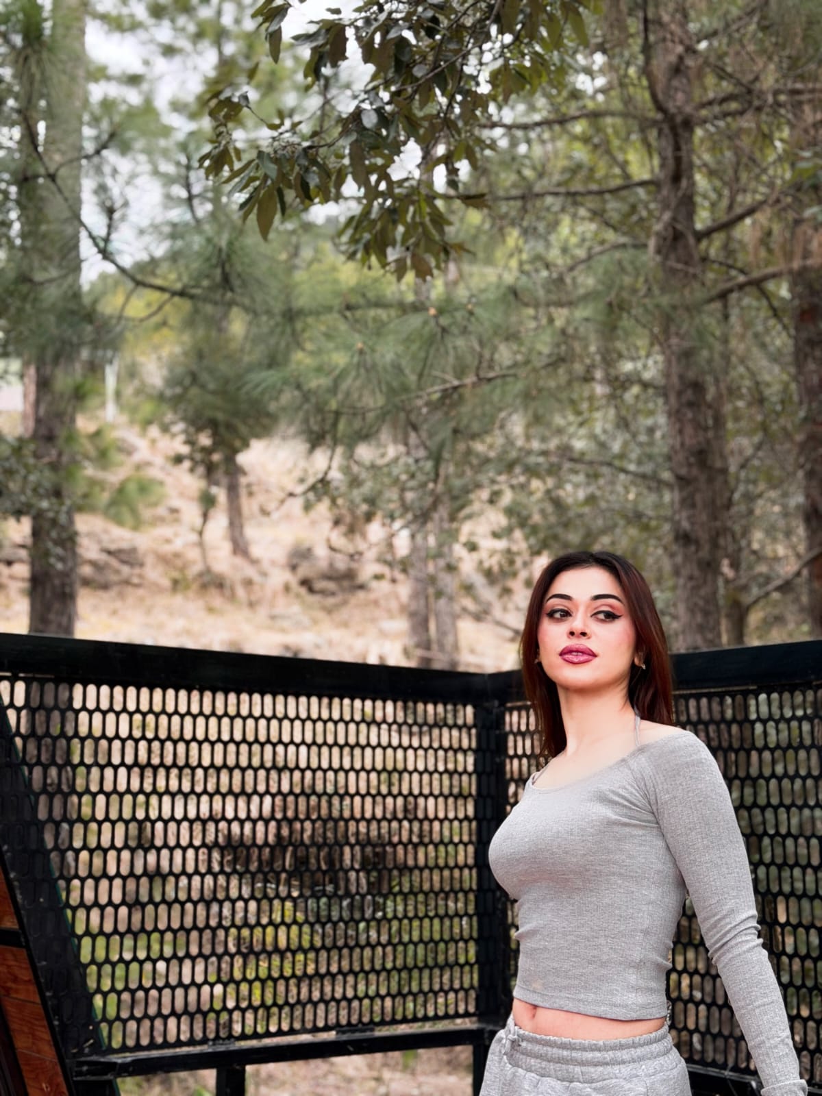 Ribb Bar Dot Tie Front Long Sleeve Top-2388-PLT-Grey