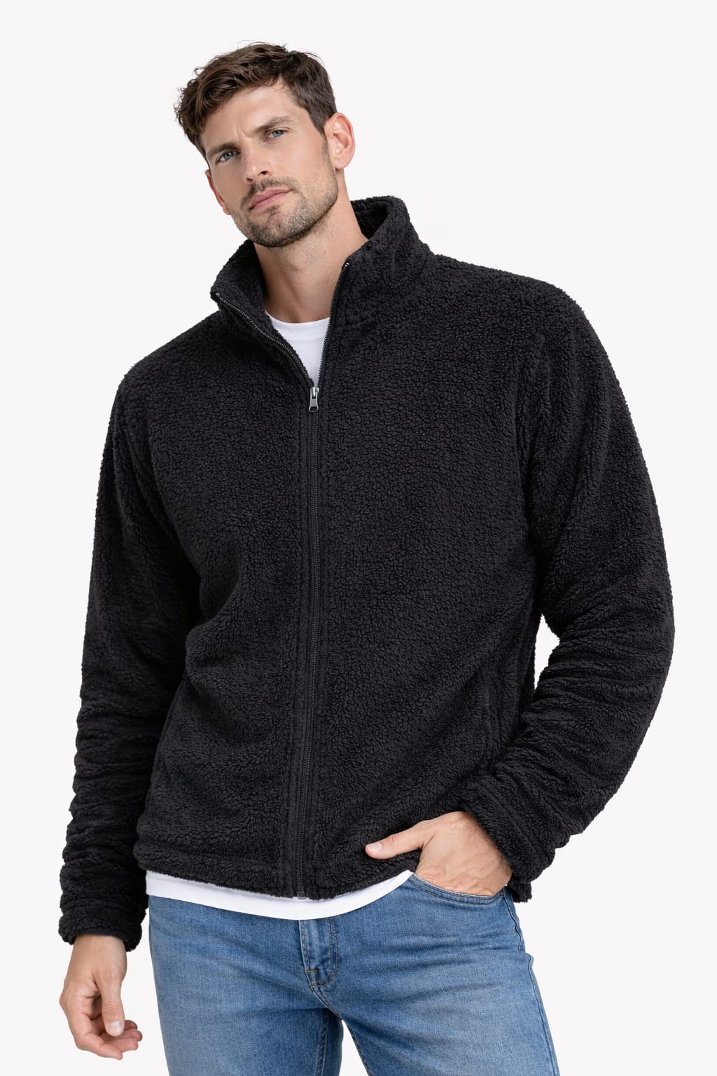 3007-Men’s Furr Zip Up Drop Shoulder Baggy Fit Jacket