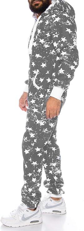 Ruff & Tuff Star Print Jumpsuit For Men-2282-Grey