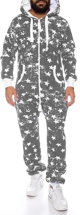 Ruff & Tuff Star Print Jumpsuit For Men-2282-Grey