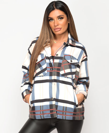 Multi Check Shacket For Women-2487-Blue White