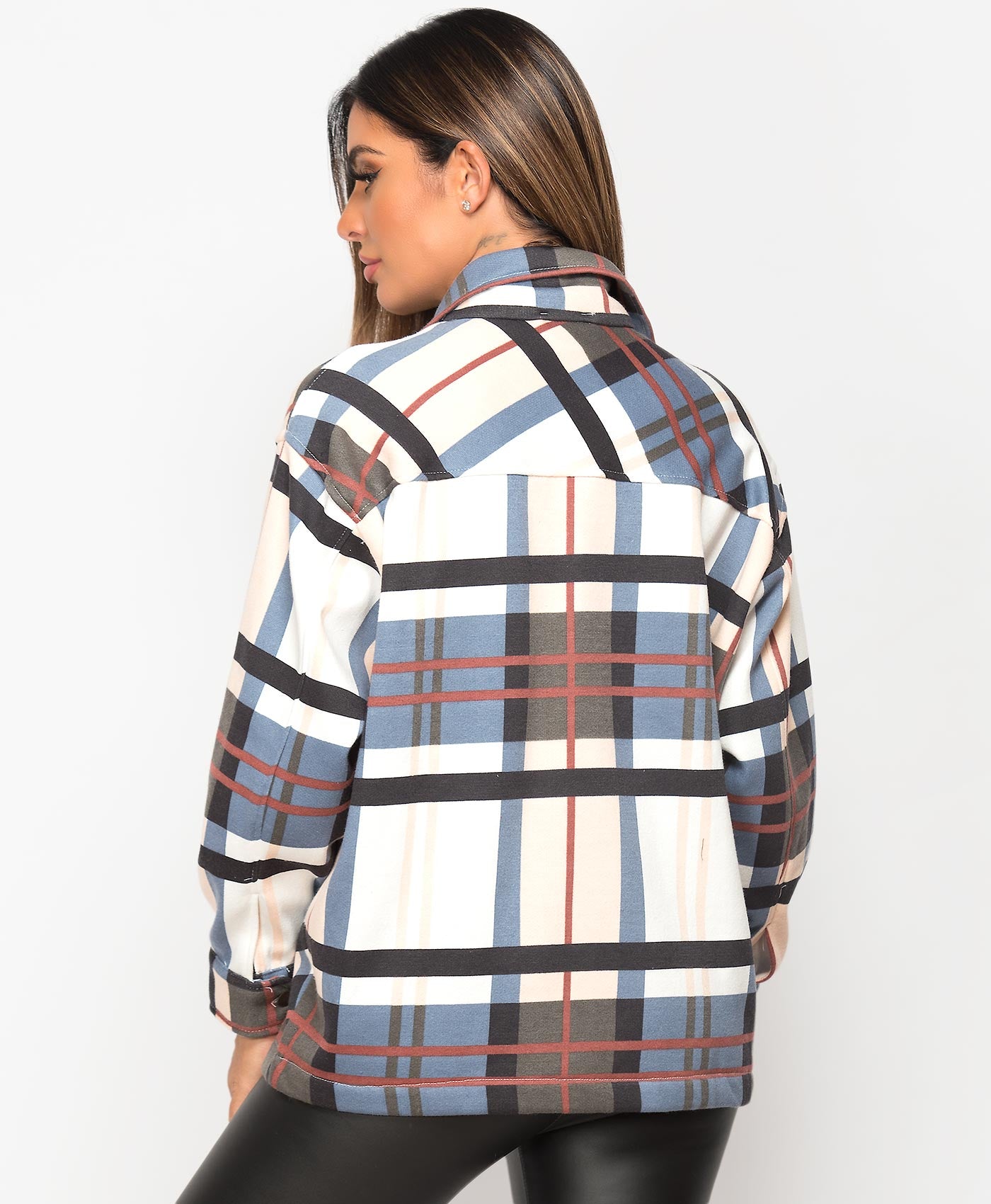 Multi Check Shacket For Women-2487-Blue White