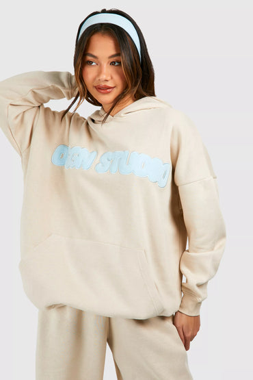 Dsgn Studio Applique Oversized Hood For Women-Bho-2380-Stone