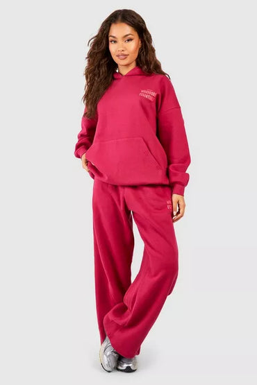 Boohoo Wardrobe Essentials Slogan Oversized hood-2345 -Burgundy