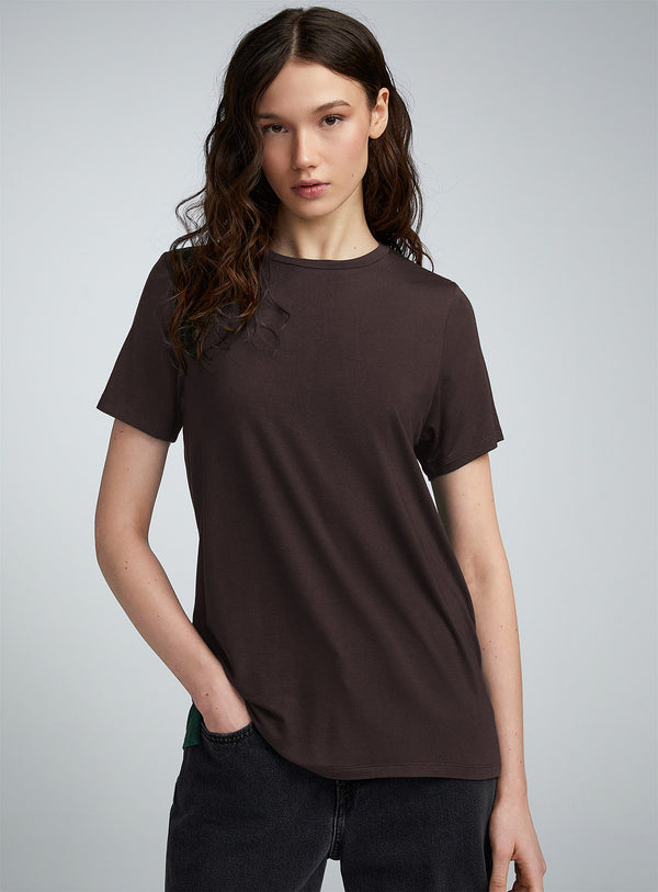 Fapak Solid Round Neck T-shirt For Women-2405-Brown