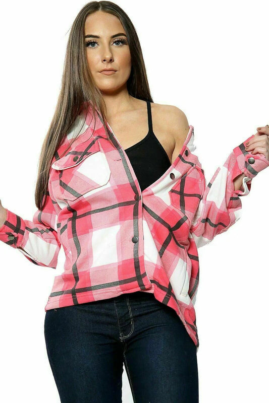 2794-Plt Women Oversized Check Shacket-Fuschsia White
