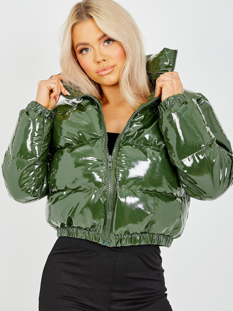 3000-Women’s Vinyl Cropped Full Zip Jacket