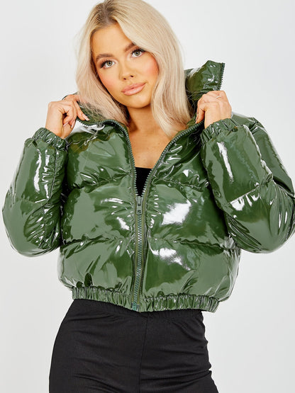 3000-Women’s Vinyl Cropped Full Zip Jacket