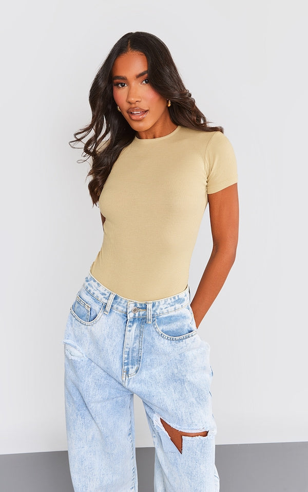 PLT Rib Short Sleeve Bodysuit-2318-Sage Green