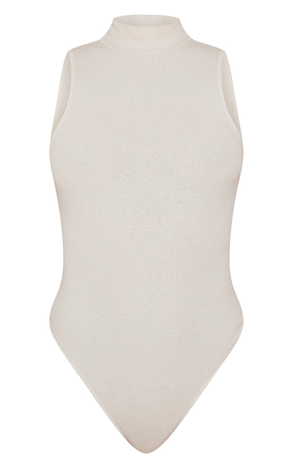 PLT Rib High Neck Sleeveless Bodysuit-2319-Stone