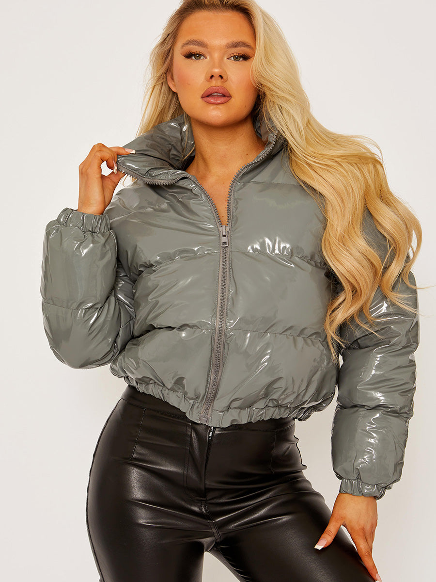 3000-Women’s Vinyl Cropped Full Zip Jacket