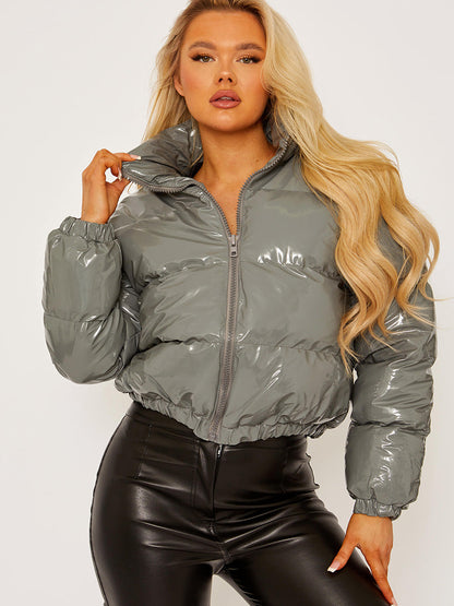 3000-Women’s Vinyl Cropped Full Zip Jacket