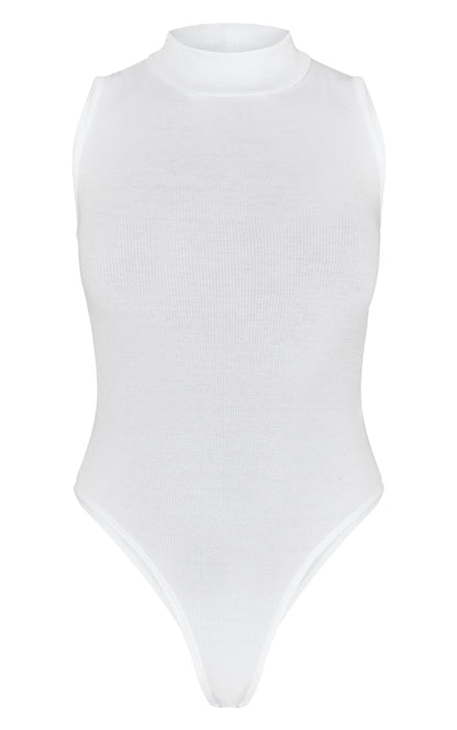 PLT Rib High Neck Sleeveless Bodysuit-2319-White