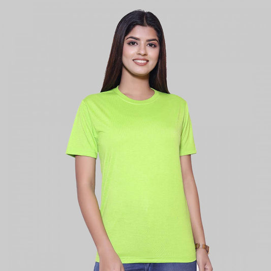 Fapak Solid Round Neck T-shirt For Women-2405-Apple Green