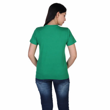 Fapak Solid Round Neck T-shirt For Women-2405-Green