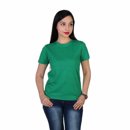 Fapak Solid Round Neck T-shirt For Women-2405-Green