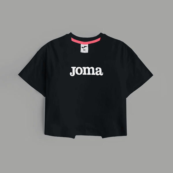 Basic Joma Logo Short Sleeve Crop T-shirt For Girls-KTST-2183-Black