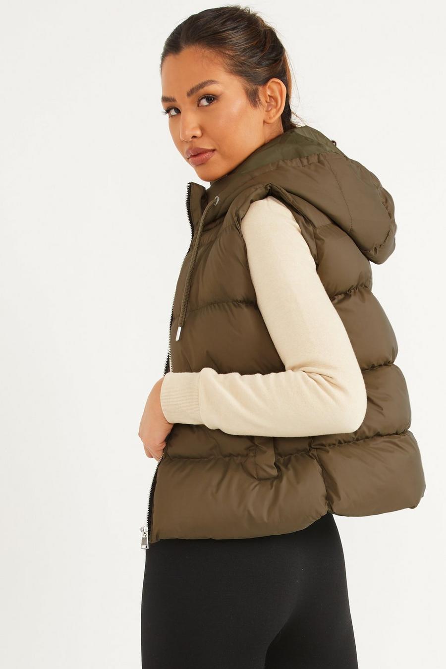 Hooded Gilet Sleeveless Jacket Full Zip For Women-Fp710 LJKT-2034-Olive