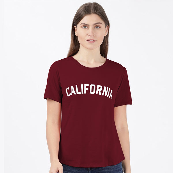 Ladies One Size California printed Tee-LTST-2063-Red