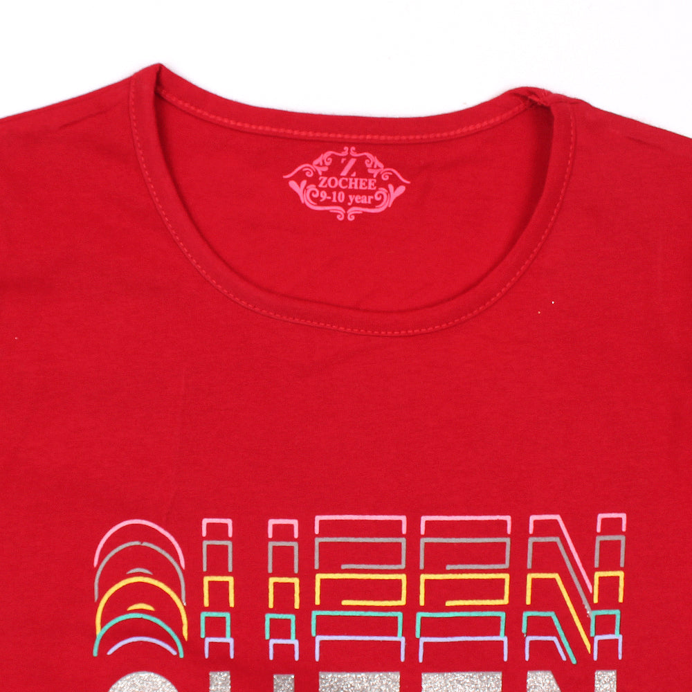 Zochee Queen Printed Girls T-shirt-KTST-2209-Red