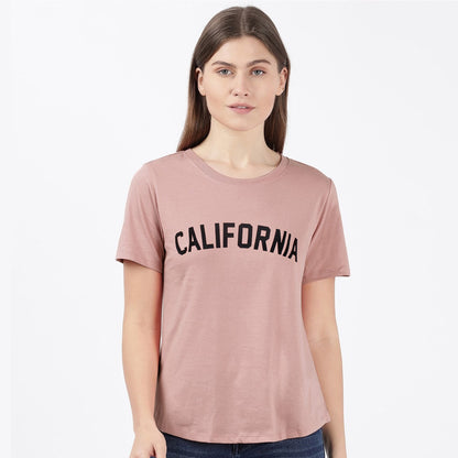 Ladies One Size California printed Tee-LTST-2063-Dusty Pink