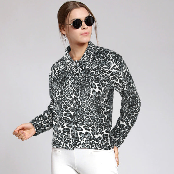Leopard Print Croped shacket For Women-Ladies-2031-Black - FactoryX.pk