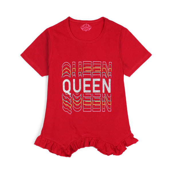Zochee Queen Printed Girls T-shirt-KTST-2209-Red