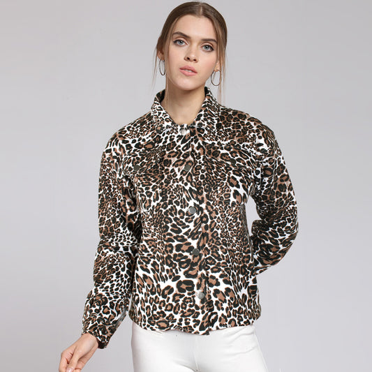 Leopard Print Croped shacket For Women-Ladies-2031-Brown - FactoryX.pk