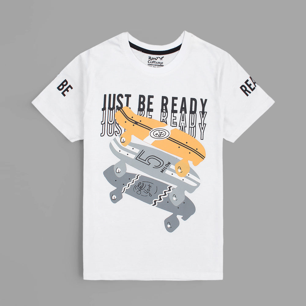 Rawculture Just Be Ready Printed T-shirt For Boys-KTST-2202-White