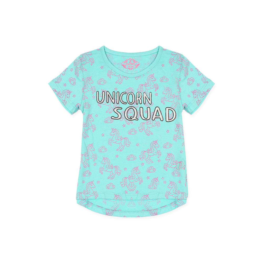 Zochee Unicorn Squad Girls T-shirt-KTST-2206-Blizzard Blue