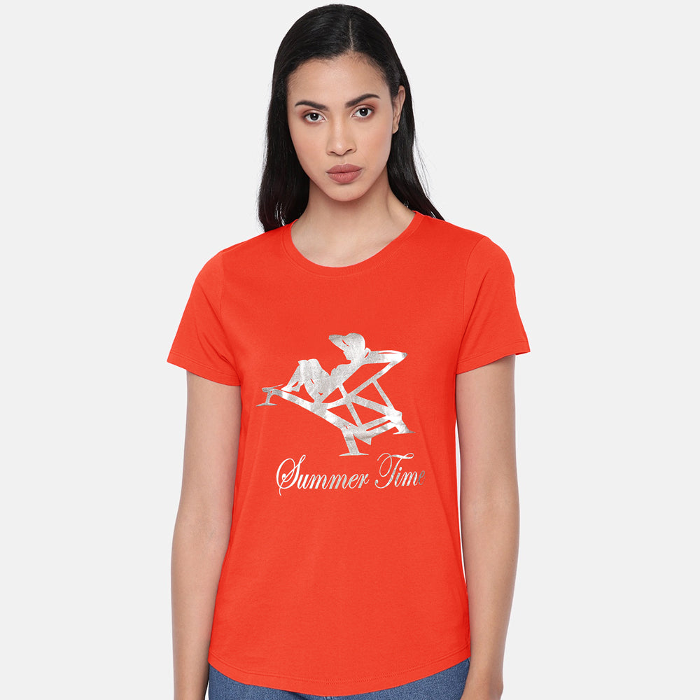 Summer Time Printed Tees For Her-LTST-0011-Orange - FactoryX.pk