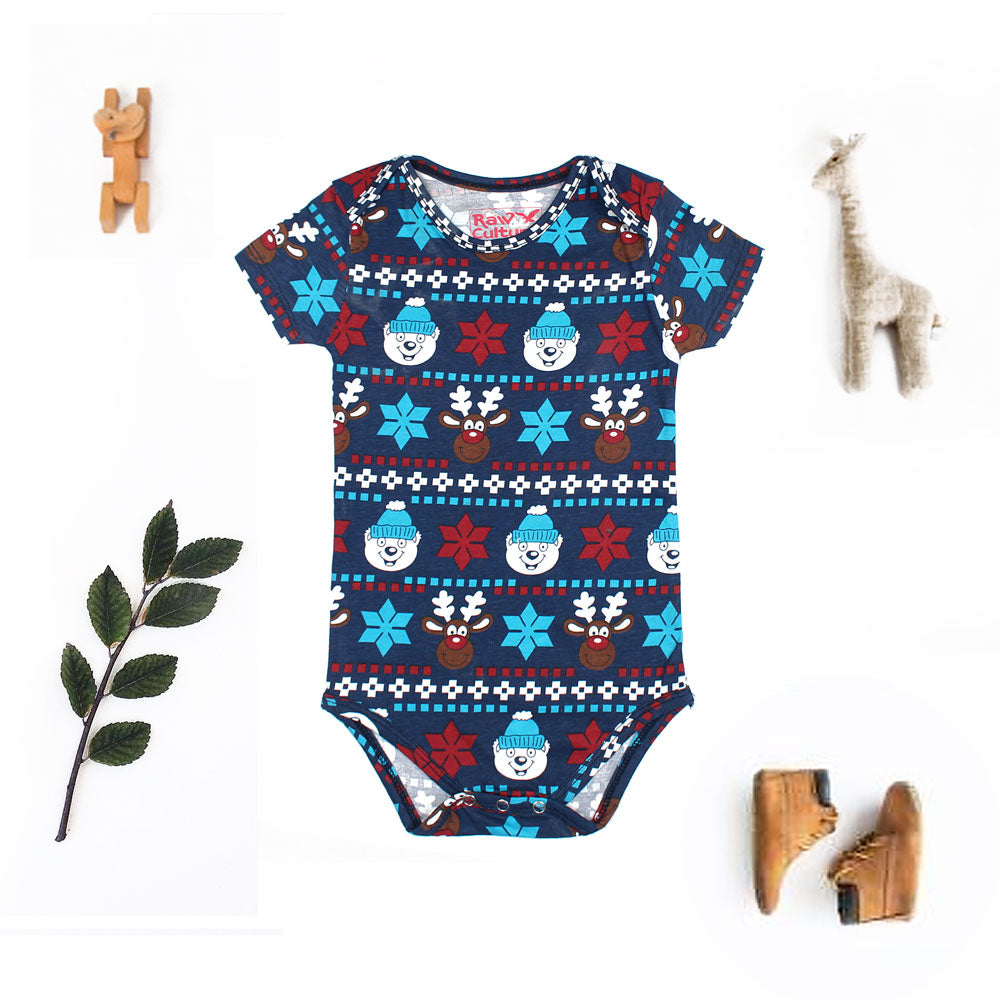 snowman  Printed Romper For kids.-KRMR-0121-Dark Navy - FactoryX.pk