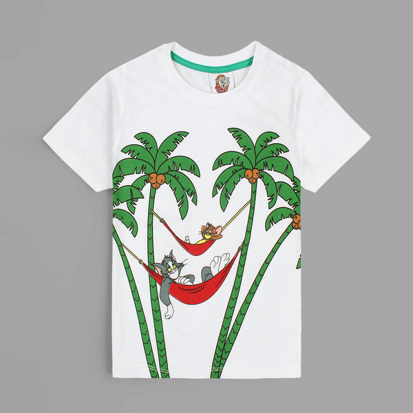 Truth Substance Coconut Tree Printed T-shirt For Boys-KTST-2201-White