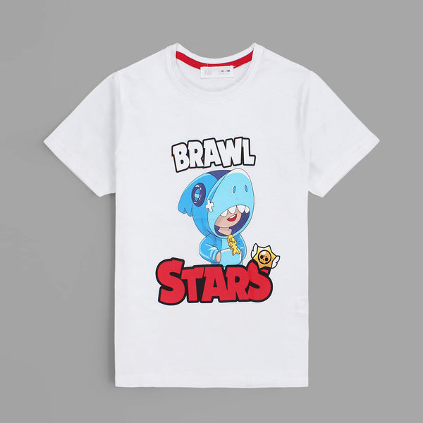 Zara Brawl Stars Printed T-shirt For Boys-KTST-2205-White