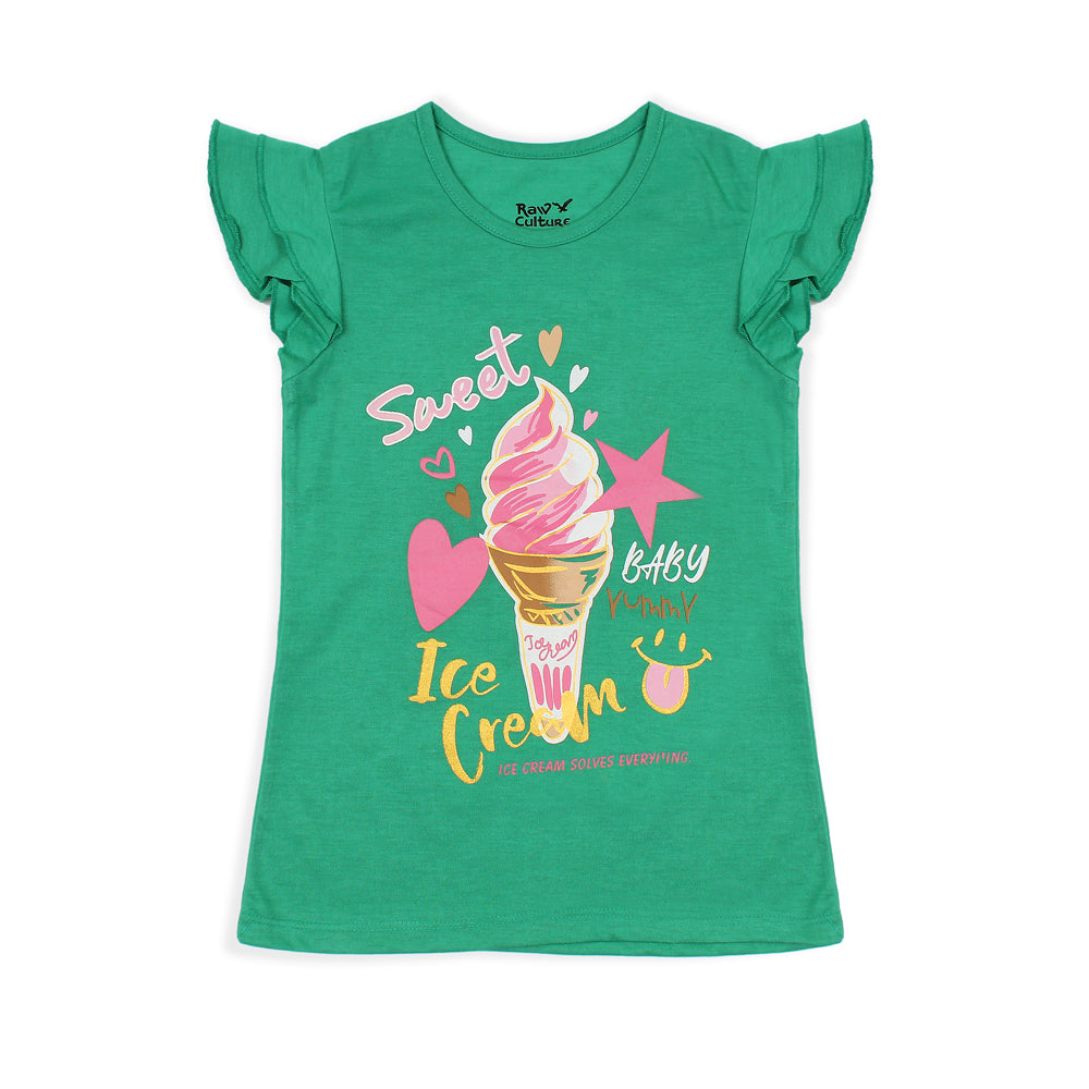 Rawculture Sweet Ice-Cream Printed Girls T-shirt-KTST-2208-Green