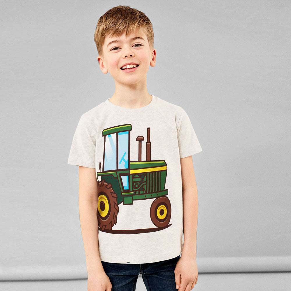 John Deere Tractor Printed Boys T-shirt-KTST-2167-Off White