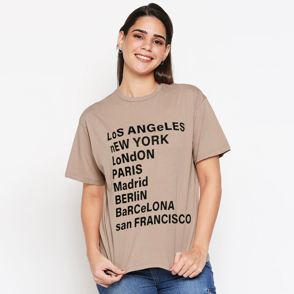 Ladypiltan City Names Printed T-shirt For Ladies-Nude Pink