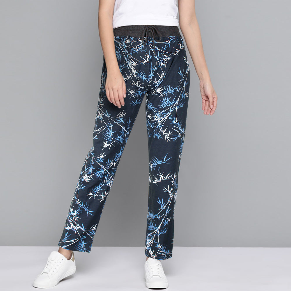 Floral Printed Trouser For Her .-LTRS-0033-Dark Navy - FactoryX.pk
