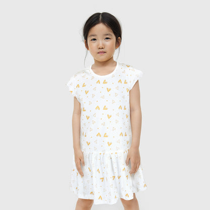 Rawculture Golden Hearts Printed Girls Frock-KFRK-2118-white