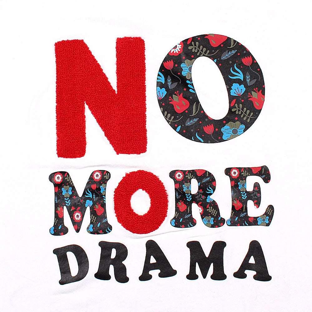 No More Drama Printed Tees-LTST-0008-White - FactoryX.pk
