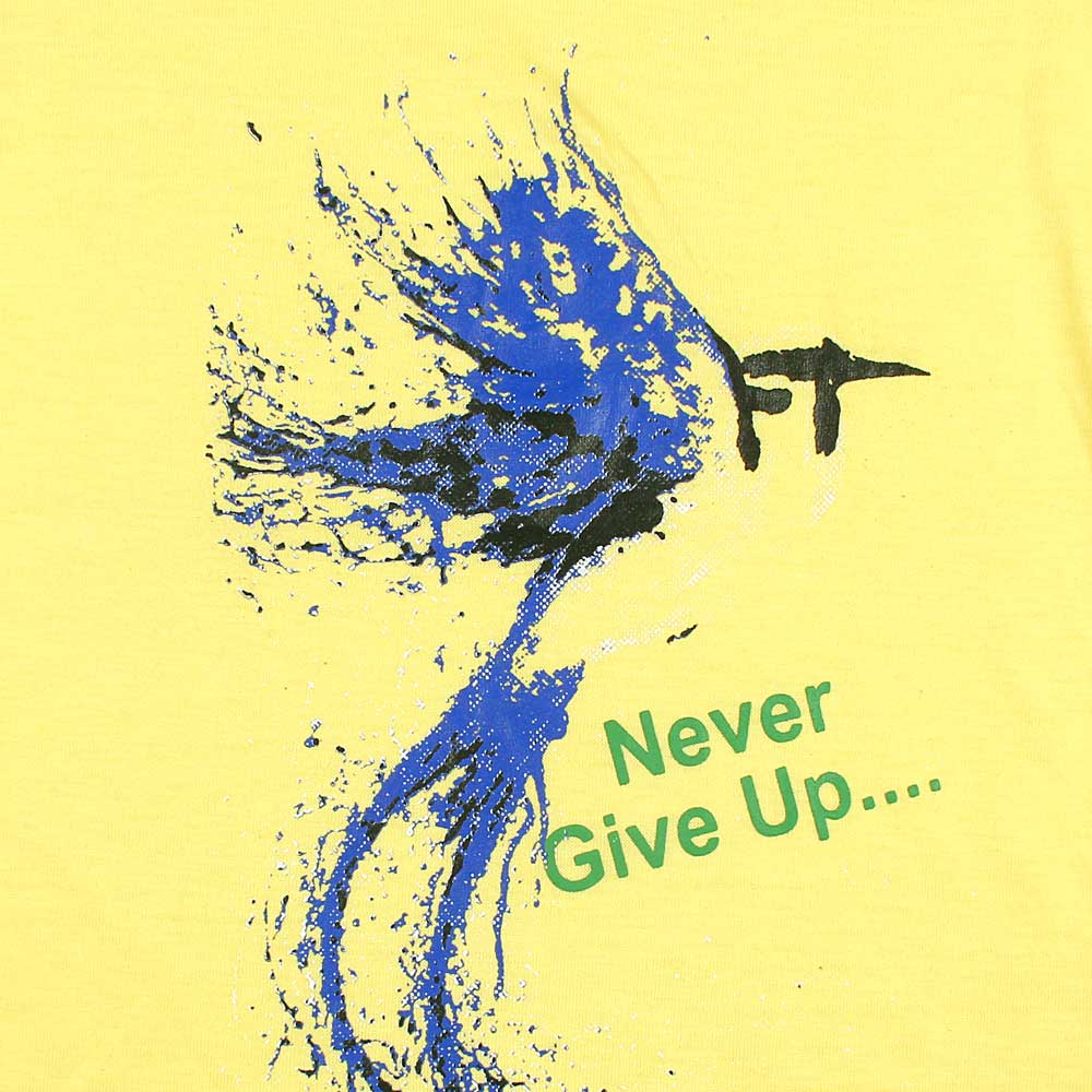 raw culture Never give up printed-KTST-0155-Yellow - FactoryX.pk