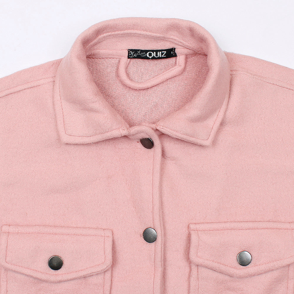 Plain Pink Shacket For Women - FactoryX.pk