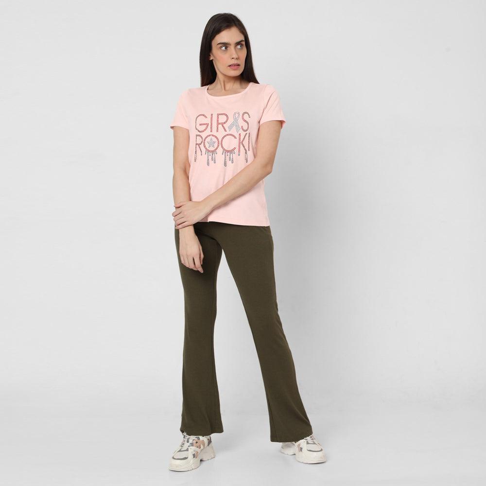 Girls Rock Stone Sequence Printed Tees For Her-LTST-0005-Pink - FactoryX.pk