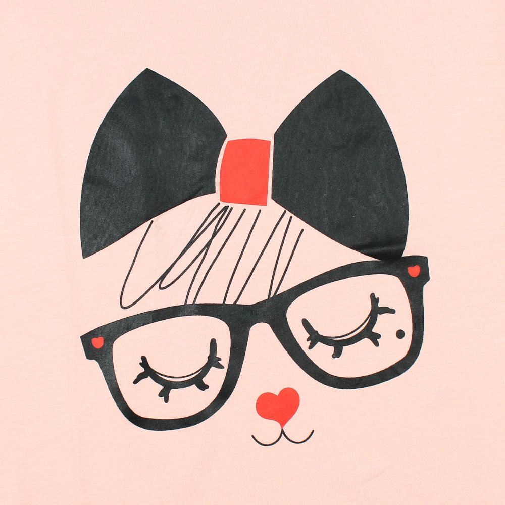Cat Print Tees For Her-LTST-0001-Pink - FactoryX.pk