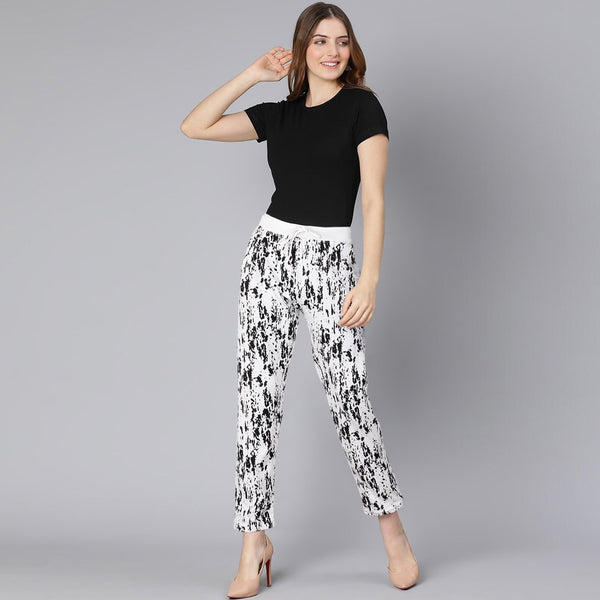 Mix Printed Trouser For Her in Blk/wht-LTRS-0035-Black White - FactoryX.pk