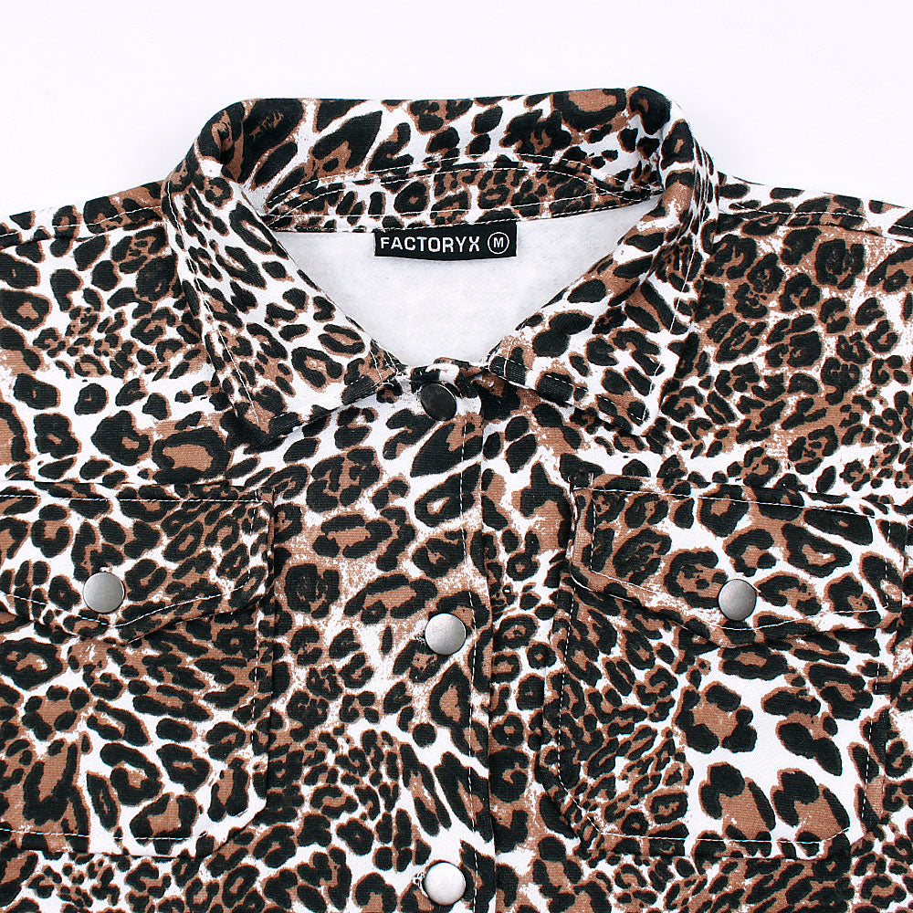 Leopard Print Croped shacket For Women-Ladies-2031-Brown - FactoryX.pk