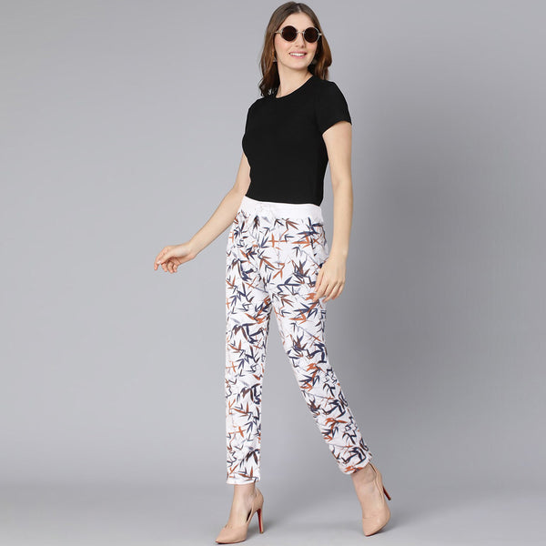 Floral Printed Trouser For Her in Blk.-LTRS-0033-White - FactoryX.pk