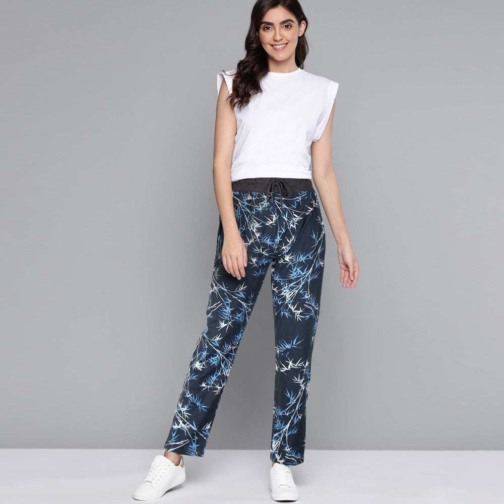 Floral Printed Trouser For Her .-LTRS-0033-Dark Navy - FactoryX.pk