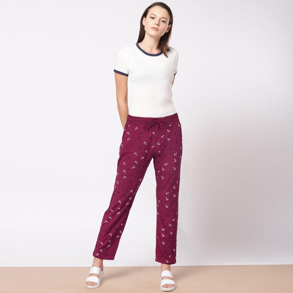 Anchor Printed Trouser For Her-LTRS-0032-Red